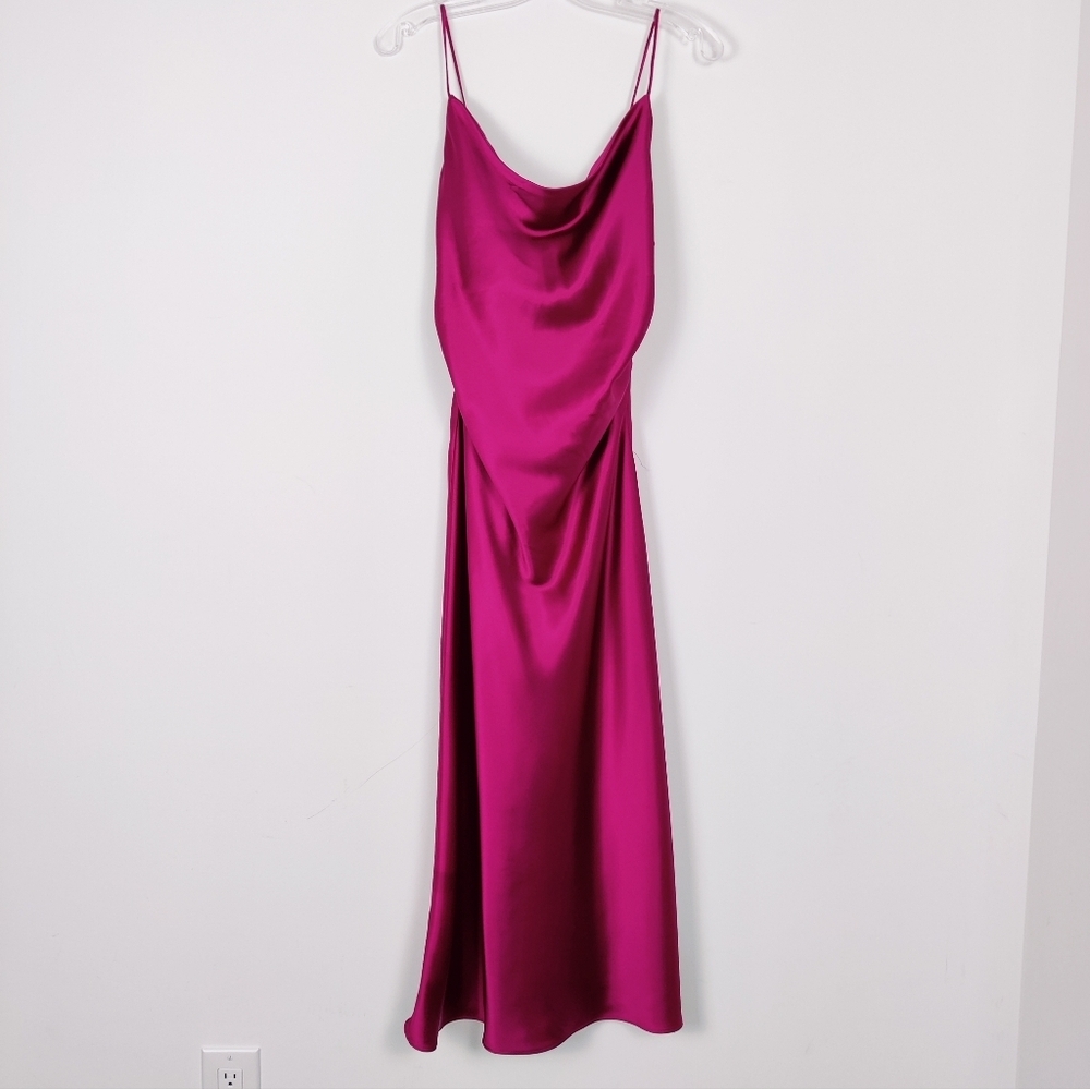 Zara Satin Cowl Neck Maxi Dress in Fuchsia Pink